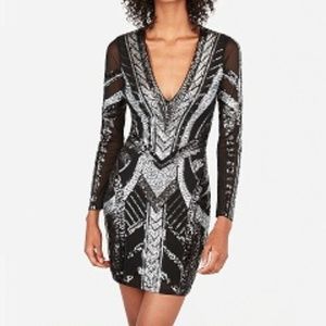 Sequin V Neck Bodycon Dress
